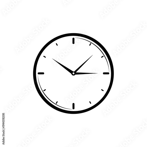 Simple Clock Face with Hands Isolated on White Background