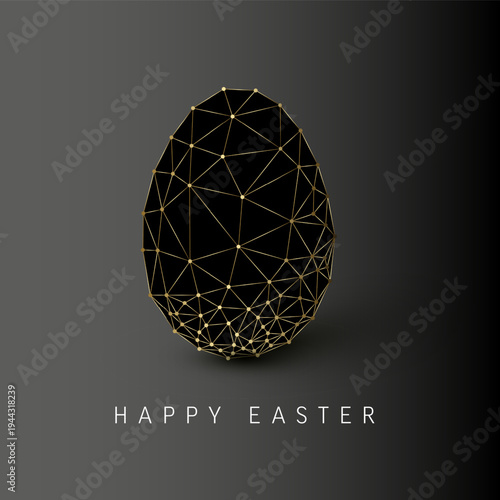 Celebrate with this geometric gold Easter egg featuring a striking plexus design. The elegant gold Easter egg stands out on a dark background for a modern and stylish greeting card.