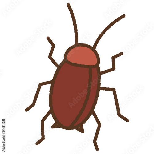 手書き風の生き物単品アイコンイラスト　ゴキブリ