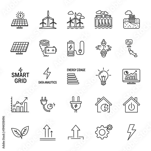 Energy Efficiency Smart Grid Icons.