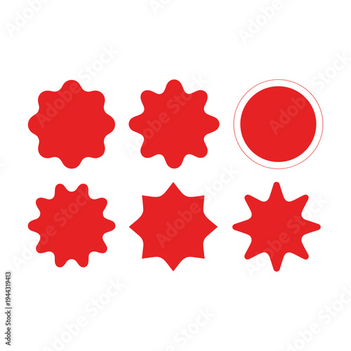 Red starburst shapes and circle vector illustration isolated on white background
