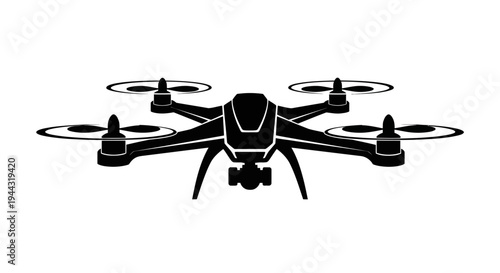 Drone with four rotor blades flying.