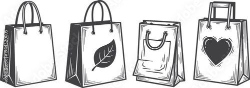 A blank paper shopping bag vector illustration with a handle for retail gift packaging and fashion store merchandise sale business branding