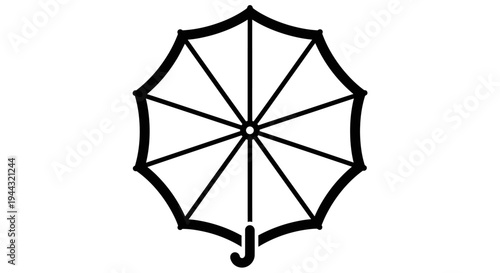 Top view umbrella outline icon, rain protection and shade symbol on isolated white background.