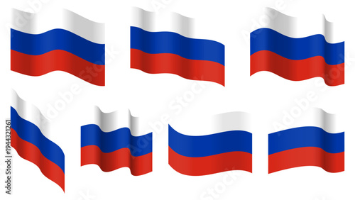 Russia flag set, Russia waving vector flag collection. Isolated on transparent background. Illustration. Design element for banner, presentation, sale, discount, advertisement, web.