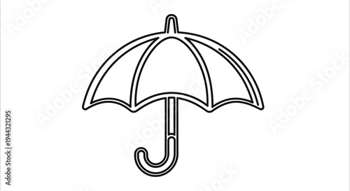 Simple black outline drawing of an open umbrella, a common symbol for rain protection and weather.