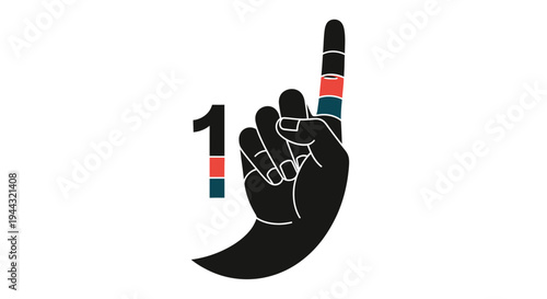 Stylized black hand pointing up with segmented index finger and number one.