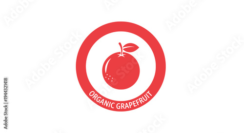 A vibrant red circular logo featuring a white silhouette of a grapefruit with a leaf, accompanied by the text "ORGANIC GRAPEFRUIT" at the bottom, all set against a clean white background.