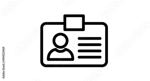 A simple black and white line icon depicting an identification card or employee badge with a person's silhouette and text lines.