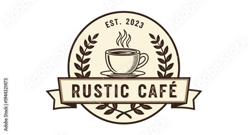 A vintage brown espresso coffee cup stamp featuring a hot caffeine beverage label design and a steam icon vector illustration for a cafe restaurant sign