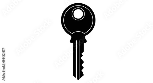 Classic black key silhouette icon, security and access symbol on isolated white background.