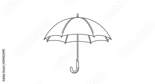 Simple black and white line art drawing of an open umbrella providing shelter from rain.