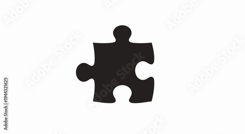 A single black jigsaw puzzle piece isolated on a plain white background, representing connection or a missing part.