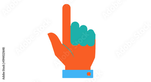 Stylized graphic illustration of a hand with the index finger pointing upwards, indicating direction or selection.