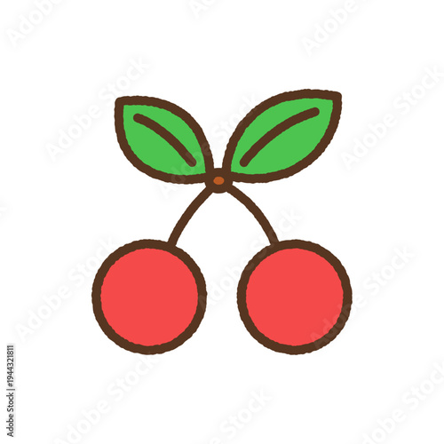 手書き風の単品アイコンイラスト　果物　チェリー