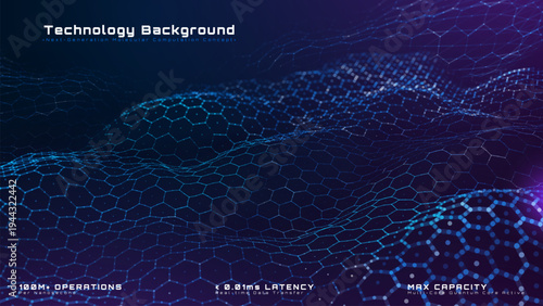 Abstract glowing mesh wave background with futuristic technology network concept.