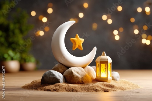 Wallpaper Mural Serene 3D Clay Night Scene with Crescent Moon and Lantern for Eid al-Adha Celebration Torontodigital.ca