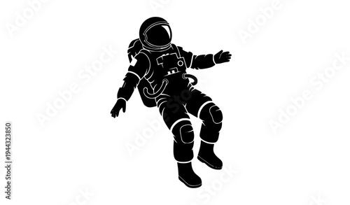 Weightless astronaut explorer silhouette floating in zero gravity minimalist vector concept art