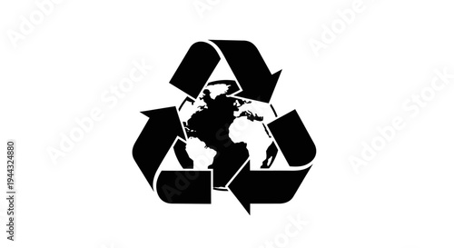 Recycling symbol with earth globe.