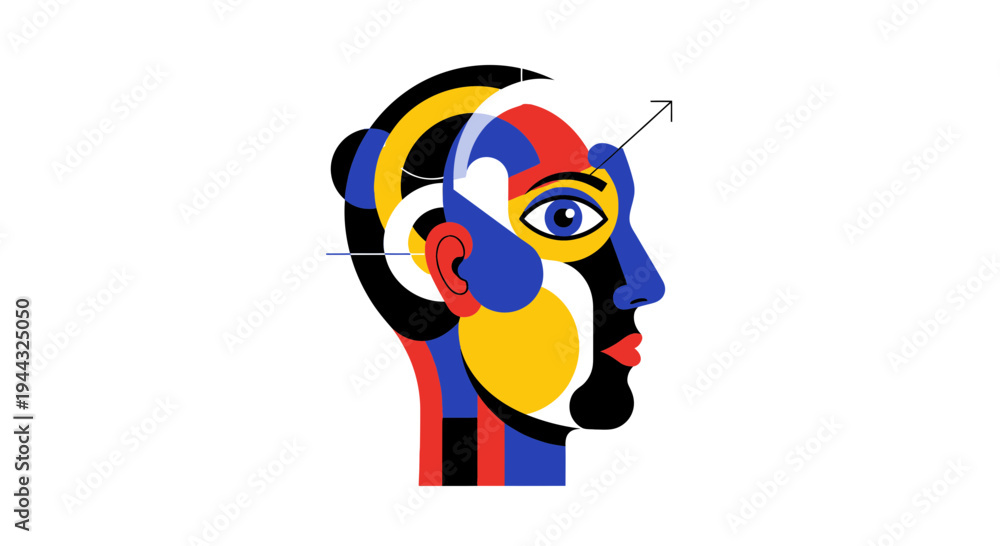Fototapeta premium Vibrant abstract human face in modern art style with colorful geometric shapes