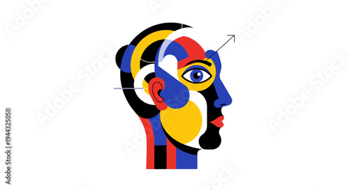 Vibrant abstract human face in modern art style with colorful geometric shapes