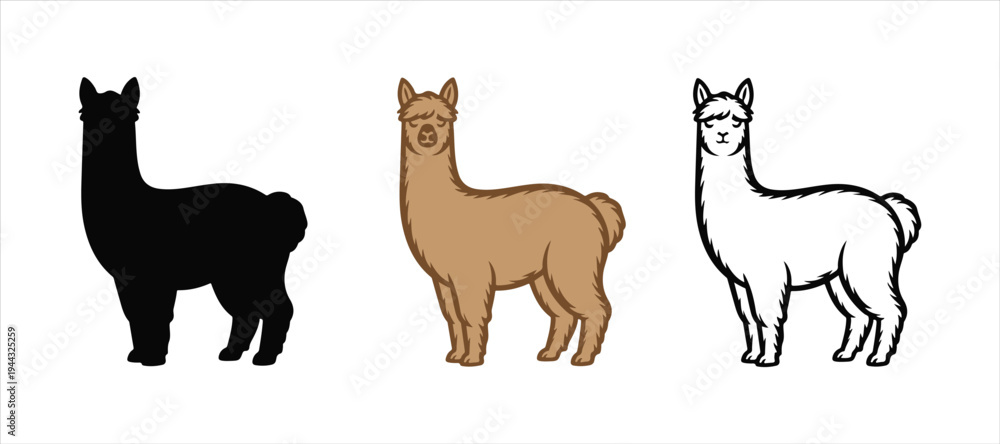 Obraz premium alpaca and llama vector set illustration on white background, silhouette vector alpaca and llama logo, icon set.