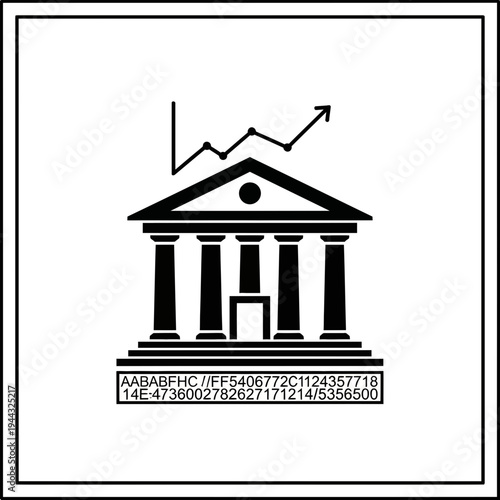 Modern bank building with growing graph and unique code