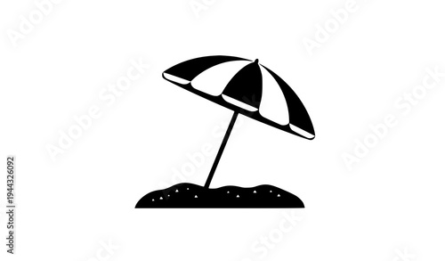 Beach Umbrella Silhouette Vector – Black and White Summer Vacation Icon