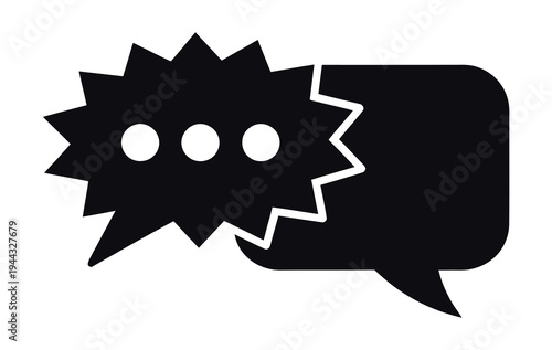 Broken Speech Bubble with Ellipsis Minimalist Black and White Illustration