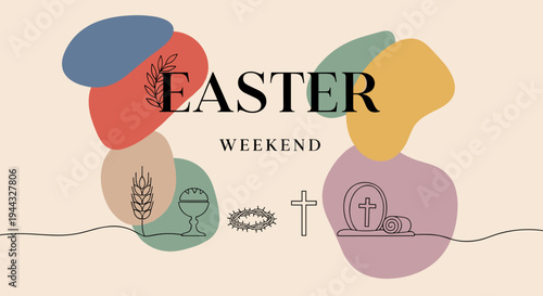 Colorful abstract shapes featuring Easter-themed elements, in a modern flat design for festive occasions