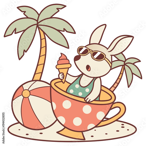Beach Bliss colored Kangaroo with a Surprised touch, placed in a Summer Vacation theme and styled with in a teacup