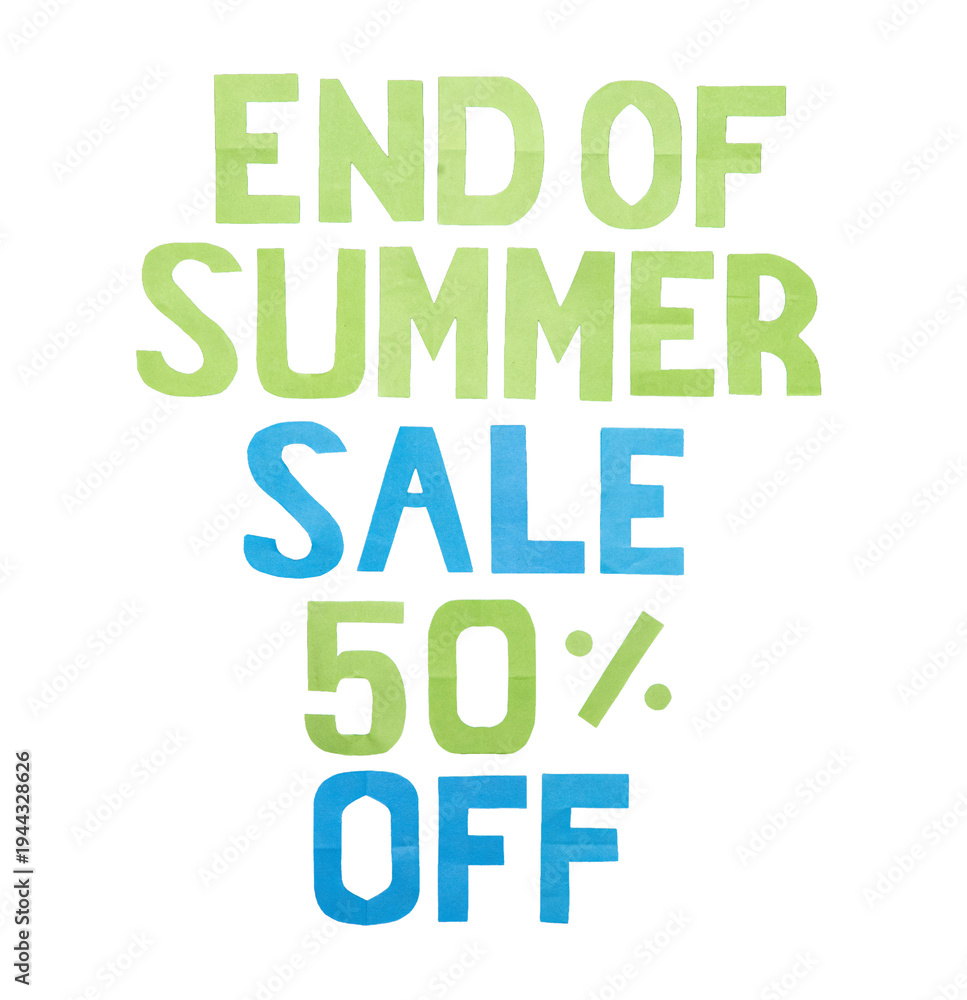 Fototapeta premium End of summer sale 50% off graphic with watercolor texture with ideal for retail promotions and seasonal market transparent background