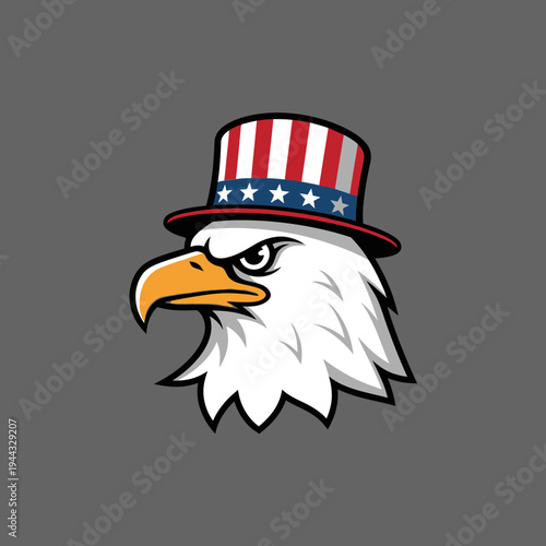 Patriotic Eagle Wearing Uncle Sam Hat, American Symbol of Freedom and Independence