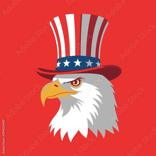 Patriotic Eagle Wearing Uncle Sam Hat - American Symbol of Freedom and Independence