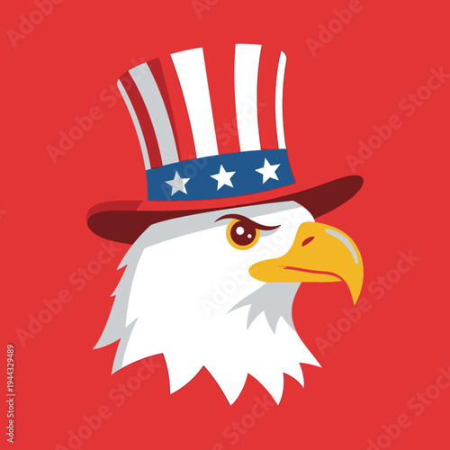 Patriotic Eagle Wearing Uncle Sam Hat - American Symbol of Freedom and Independence