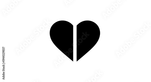 Black Heart Symbol Split in Half, Minimalist Design, Love Concept