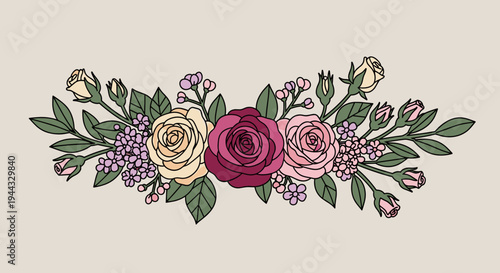 A beautiful floral arrangement featuring roses and greenery in a modern line art style, perfect for decorative purposes