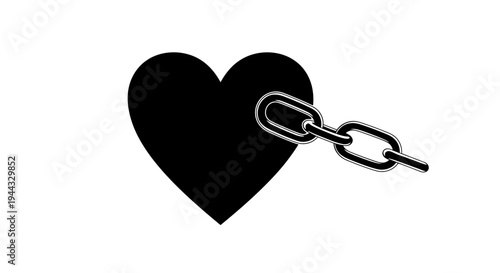 Black heart with a broken chain, symbol of freedom, love, and overcoming obstacles
