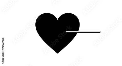 Black Heart Symbol with White Line Cut Through