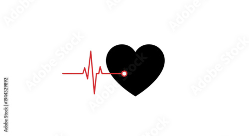 Black Heart with Red EKG Line, Symbolizing Life, Health, and Vitality