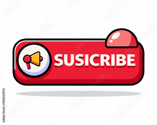 Isolated red subscribe notification button with bell icon for channel, media, social networks vector
