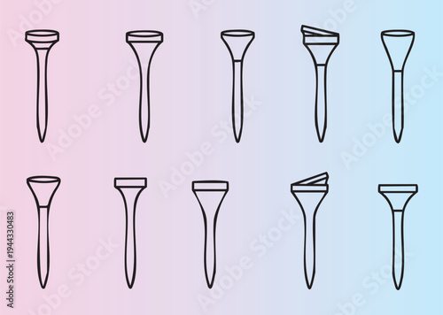 Collection of different golf tees isolated in two colors
