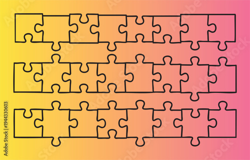 Colorful jigsaw puzzle pieces in gradient background design