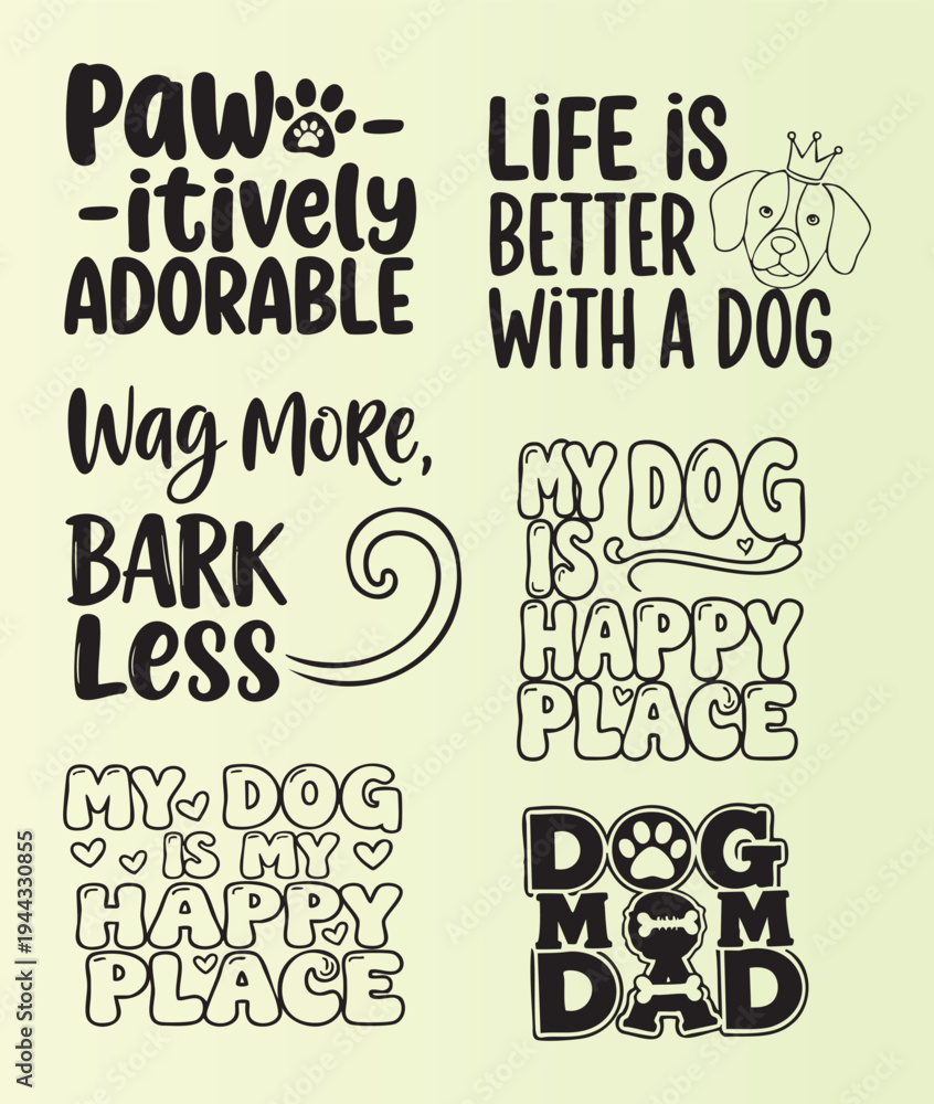 Obraz premium Funny and cute dog lover quotes collection isolated on transparent background
