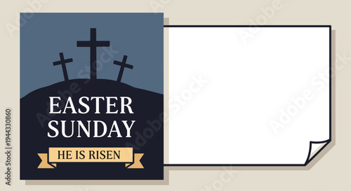 A modern Easter Sunday design featuring three crosses on a hill with a bold message, ideal for religious themes