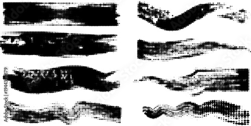 Japanese black ink brushstroke vector pack paint strips, circles, frames and texture highlights.