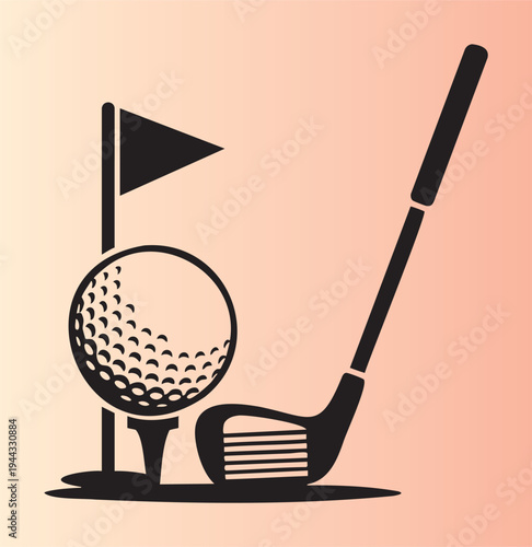 Golf club and ball with flag illustration for sports activities