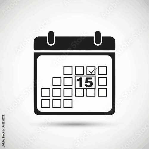 Black calendar icon with checked date.