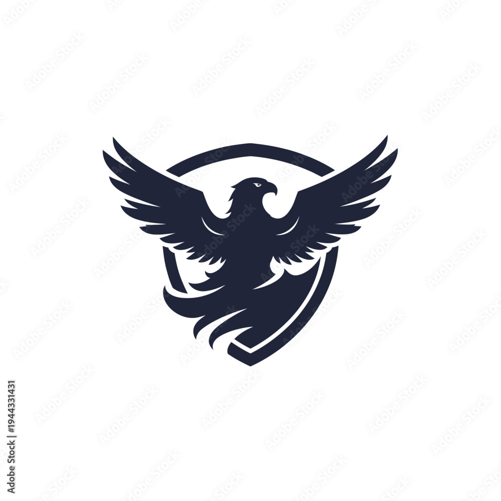 Obraz premium Black eagle logo with shield.