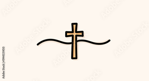 A minimalist illustration of a cross with a flowing line, featuring a simple and modern design, suitable for religious themes
